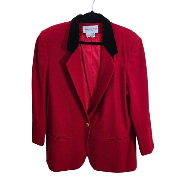 Vintage Red 100% Wool Black Velvet Collar Blazer Size Mp - Picture 1 of 4